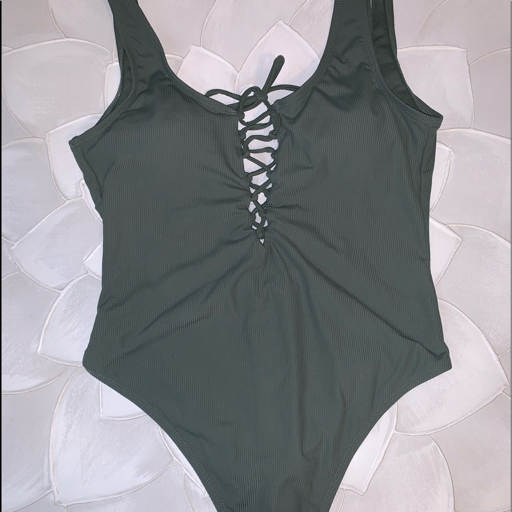 Army green one piece swimsuit